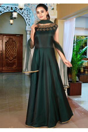 Dark Green Color Art Silk Designer Gown-PLUS SIZE